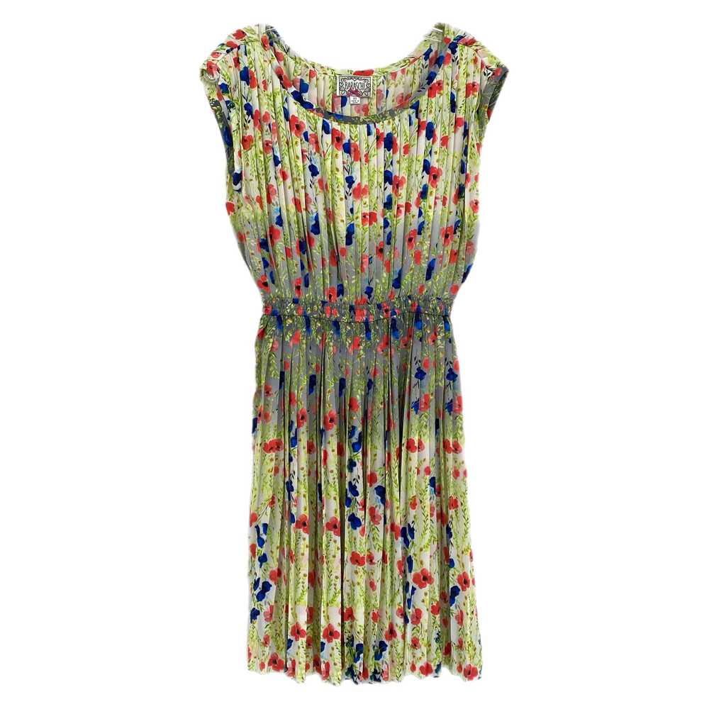 Yoana Baraschi Green Pink Pleated Floral Mini Dress | Size XS